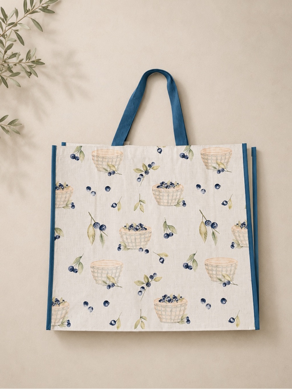 Blueberry print reusable tote bag